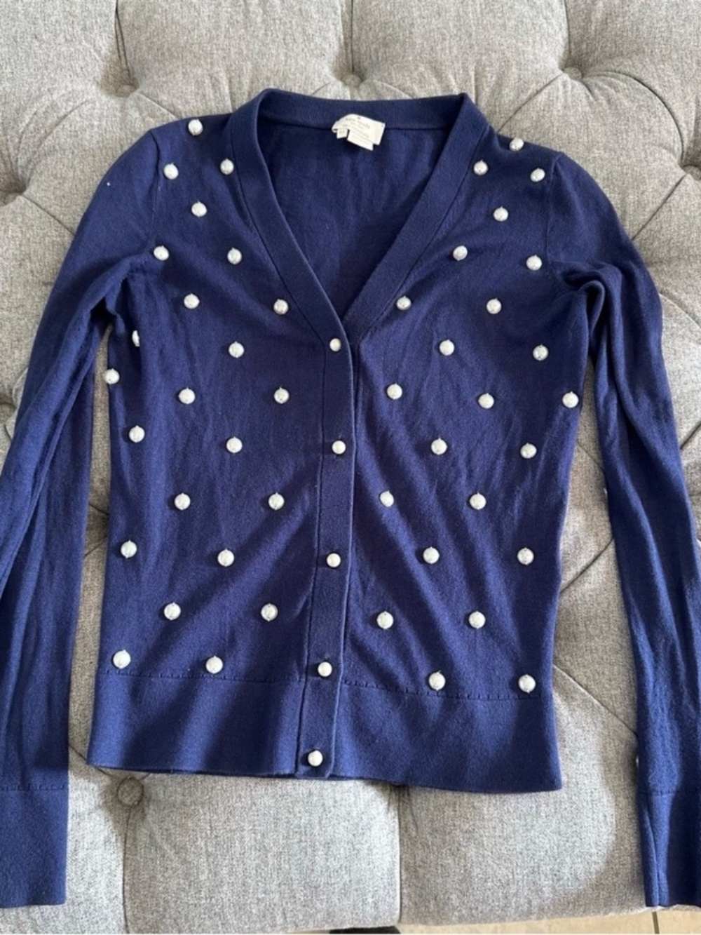 Kate Spade Navy Blue Galvin Embellished V-Neck Cardigan Small - Picture 2 of 5
